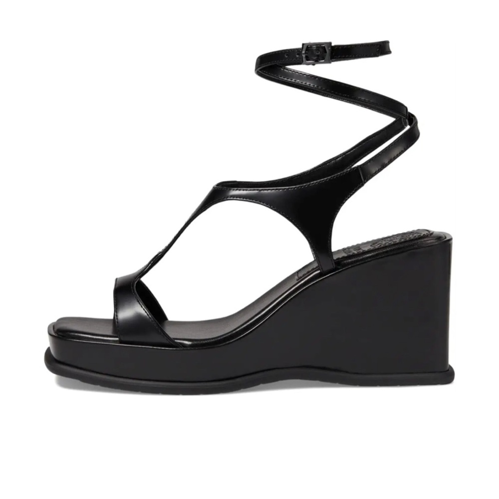 Vince Camuto Black Wedge Sandals with Ankle Strap and Platform
